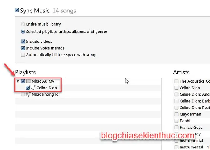 #2. Đồng Bộ Nhạc Bằng Itunes – Tùy Chọn Từng Playlist Bạn Yêu Thích