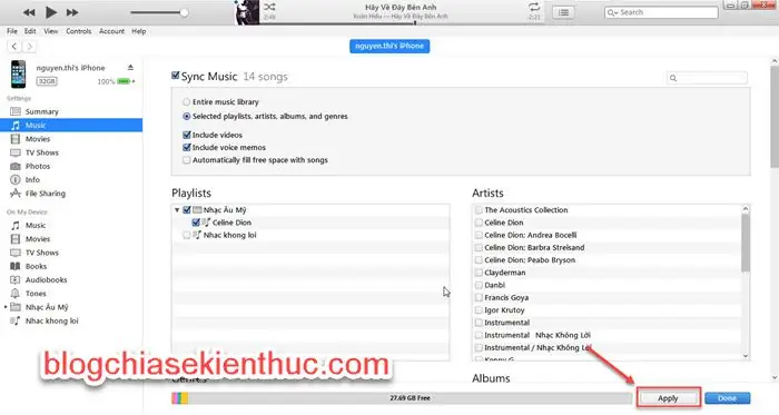#2. Đồng Bộ Nhạc Bằng Itunes – Tùy Chọn Từng Playlist Bạn Yêu Thích