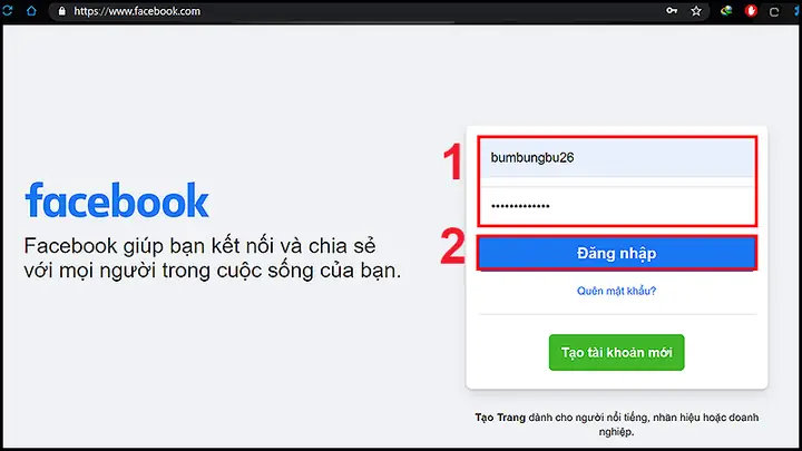 Đăng Nhập Facebook Bằng Tên Người Dùng