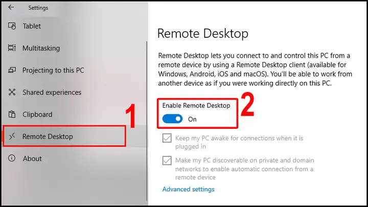 Bật Bằng Settings
