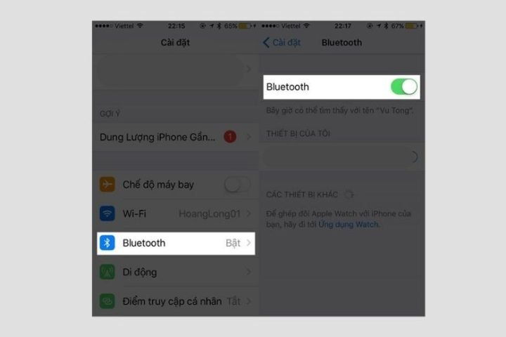 Hình ảnh minh họa giao diện cài đặt Bluetooth trên iPhone