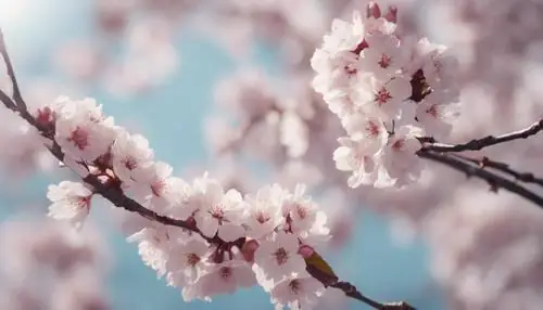 Một Dãy Hoa Anh Đào Sơn Tông Màu Pastel Mát Lạnh, Đung Đưa Nhẹ Nhàng Trong Gió.