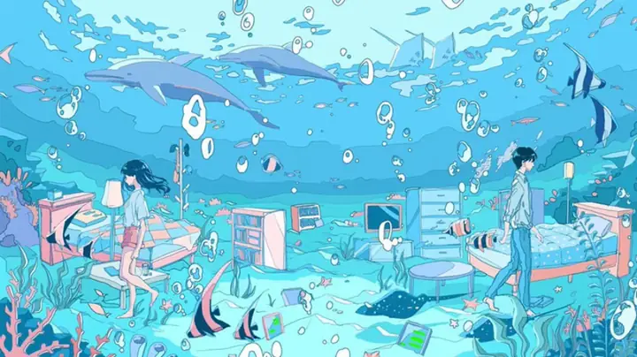 Hình Nền Máy Tính Anime Màu Xanh Dương