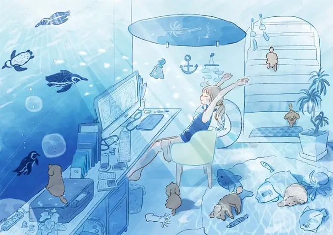 Hình Nền Máy Tính Anime Màu Xanh Dương