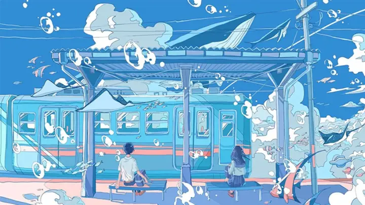 Hình Nền Máy Tính Anime Màu Xanh Dương