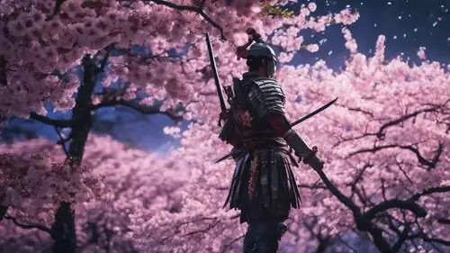 Ánh Trăng Lung Linh Trên Rừng Hoa Anh Đào, Với Một Chiến Binh Anime Sẵn Sàng Chiến Đấu. Ánh Trăng Lung Linh Trên Rừng Hoa Anh Đào, Với Một Chiến Binh Anime Sẵn Sàng Chiến Đấu.