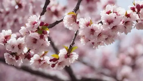Một Họa Tiết Vô Tận Của Những Nhánh Hoa Anh Đào Đang Nở, Chuyển Từ Màu Trắng Tinh Ở Đầu Sang Màu Hồng Nhạt Ở Giữa Và Màu Đỏ Tươi Ở Gốc. Một Họa Tiết Vô Tận Của Những Nhánh Hoa Anh Đào Đang Nở, Chuyển Từ Màu Trắng Tinh Ở Đầu Sang Màu Hồng Nhạt Ở Giữa Và Màu Đỏ Tươi Ở Gốc.