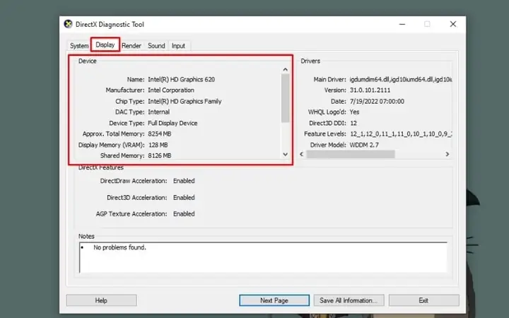 Kiểm Tra Bằng Directx Diagnostic Tool