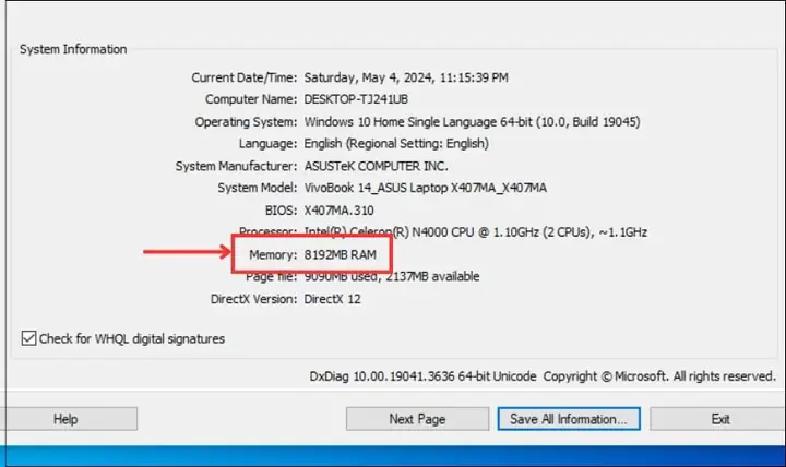 Kiểm Tra Ram Laptop Đang Chạy Thông Qua Dxdiag