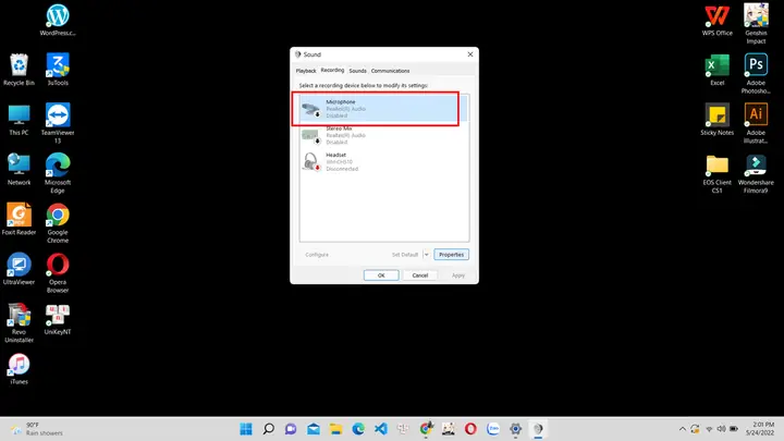 Bật Micro Từ Sound Settings