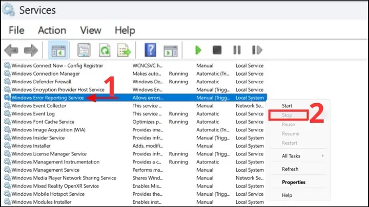 Tắt Problem Reports Control Panel Support Và Windows Error Reporting Service