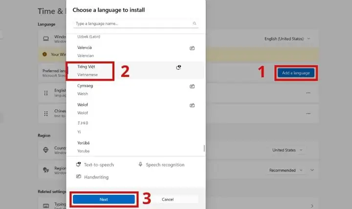 Chuyển Sang Ngôn Ngữ Tiếng Việt Trong Cài Đặt