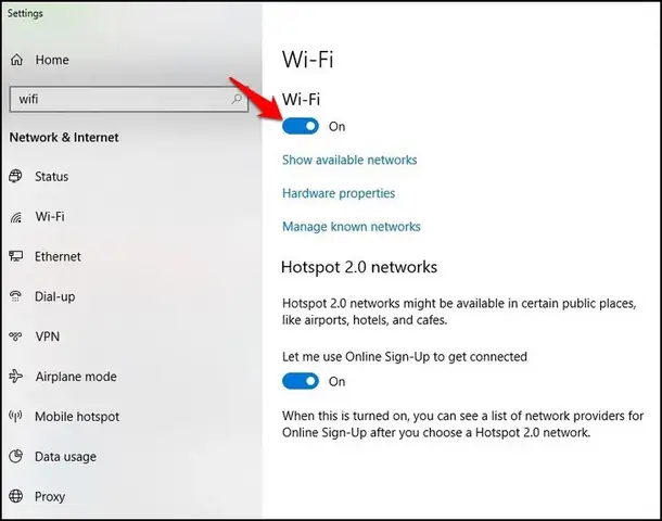 Chưa Bật Tính Năng Wifi