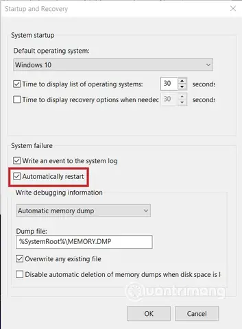 Bỏ Tùy Chọn Auto Restart Bỏ Tùy Chọn Auto Restart