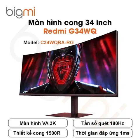 Màn Hình Cong Redmi 34 Inch G34wq (c34wqba-rg) Model 2024 Bản Nội Địa - Màn Hình Gaming 3k/va/180hz/1ms/displayport
