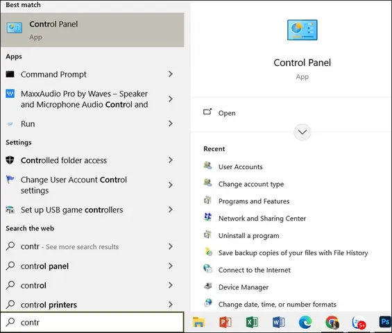 Cài Đặt Thông Qua Control Panel