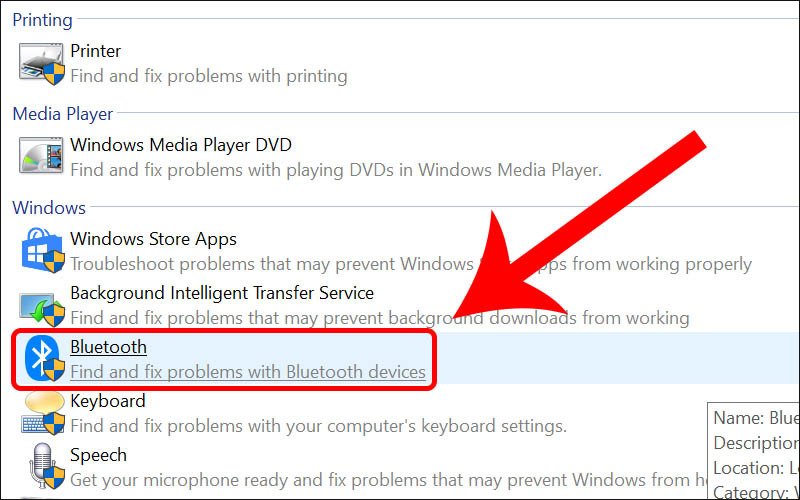 Sử dụng công cụ Windows Troubleshooting để sửa lỗi Bluetooth