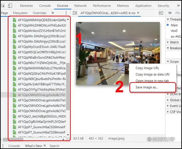 Cách 3: Tải Ảnh Từ Google Map Về Máy Tính Bằng Cách Check Sources