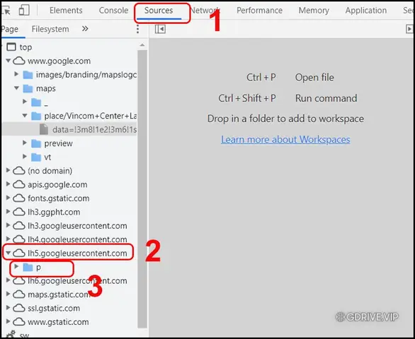 Cách 3: Tải Ảnh Từ Google Map Về Máy Tính Bằng Cách Check Sources