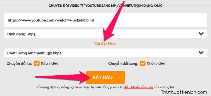 Chọn Các Cài Đặt Khác Rồi Nhấn Nút Bắt Đầu Chọn Các Cài Đặt Khác Rồi Nhấn Nút Bắt Đầu