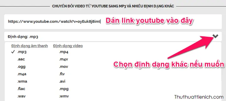Dán Link Youtube Vào Khung Dán Đường Dẫn Vào Đây, Chọn Định Dạng Audio Khác Nếu Muốn Dán Link Youtube Vào Khung Dán Đường Dẫn Vào Đây, Chọn Định Dạng Audio Khác Nếu Muốn