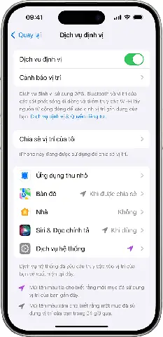 Khi Bạn Vào Phần Cài Đặt > Quyền Riêng Tư & Bảo Mật > Dịch Vụ Định Vị, Bạn Có Thể Thay Đổi Cách Các Ứng Dụng Riêng Lẻ Sử Dụng Thông Tin Vị Trí Của Mình.