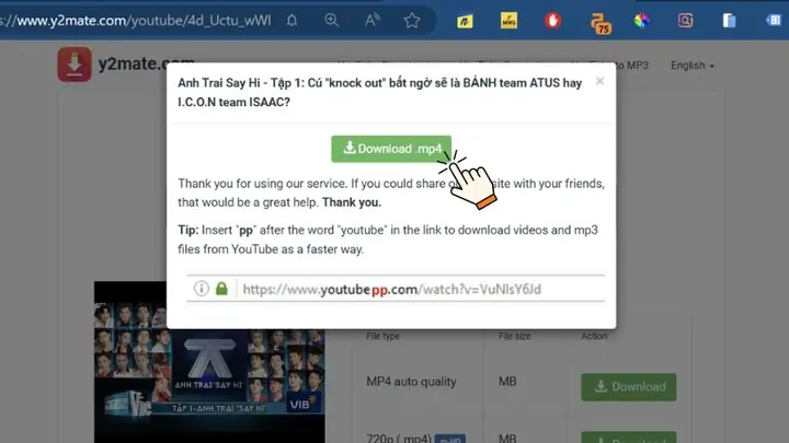 Dùng Bằng Y2 (y2mate.com)