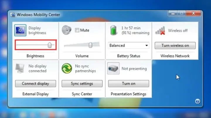 Dùng Cửa Sổ Windows Mobility Center