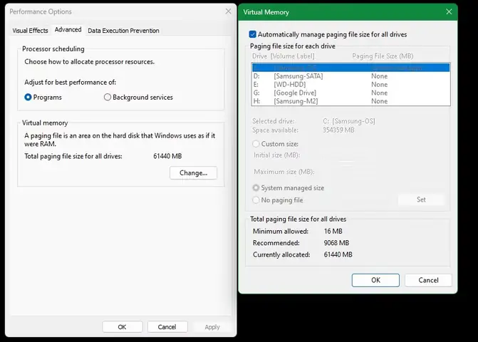 Điều Chỉnh Cài Đặt Paging File