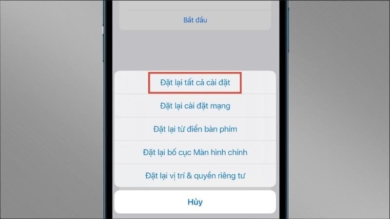 Thao tác đặt lại toàn bộ thiết bị iPhone