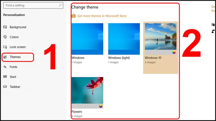 Thay Đổi Giao Diện Windows 10 Có Sẵn