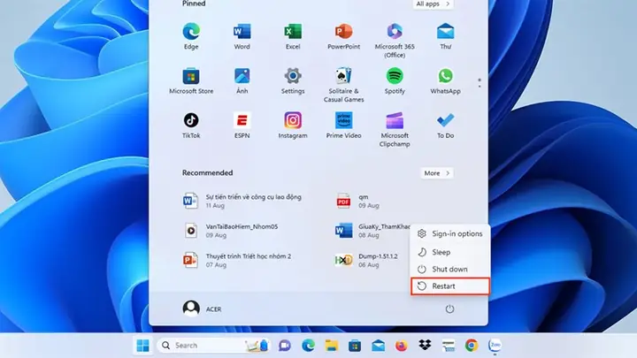 Khởi Động Lại Máy Tính Bằng Start Menu Khởi Động Lại Máy Tính Bằng Start Menu