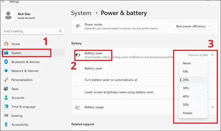 Laptop Bật Chế Độ Power Saving Mode