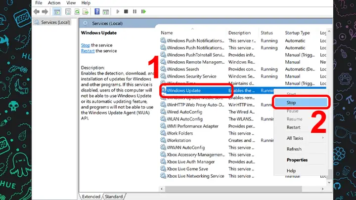 Dừng Windows Update Service