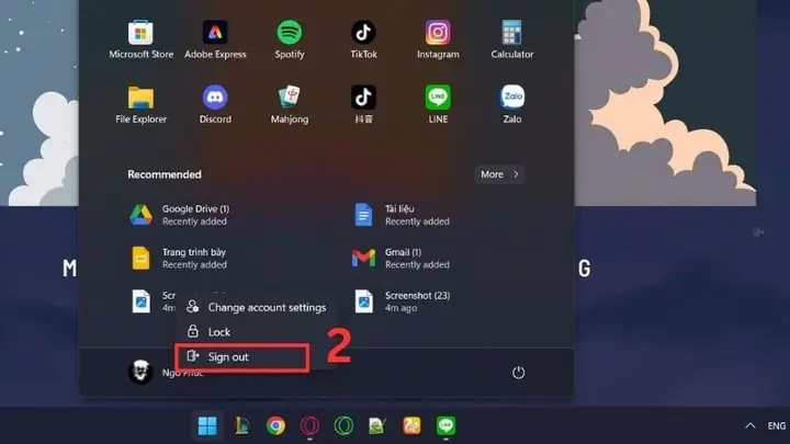 Thoát Tài Khoản Microsoft Windows 11 Qua Start
