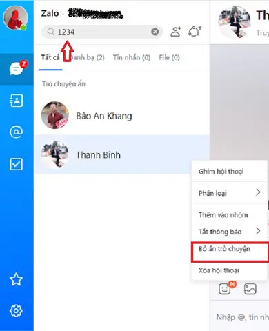 Cách Bỏ Ẩn Trò Chuyện Trên Zalo Máy Tính