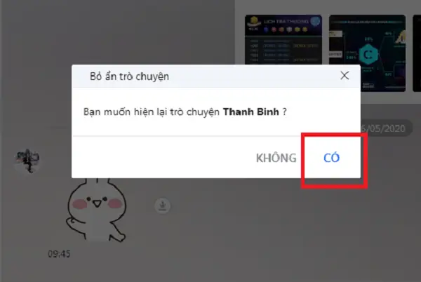 Cách Bỏ Ẩn Trò Chuyện Trên Zalo Máy Tính