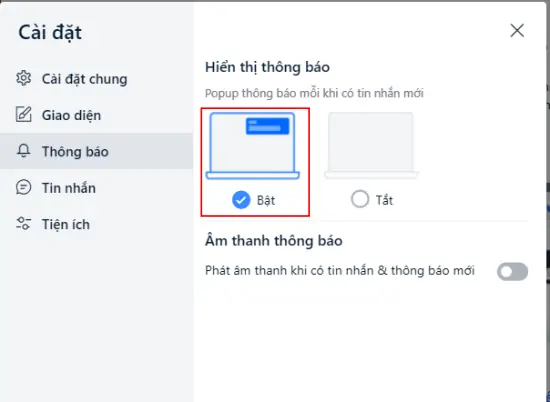 Kích Hoạt Tính Năng Thông Báo Tin Nhắn Trên Máy Tính