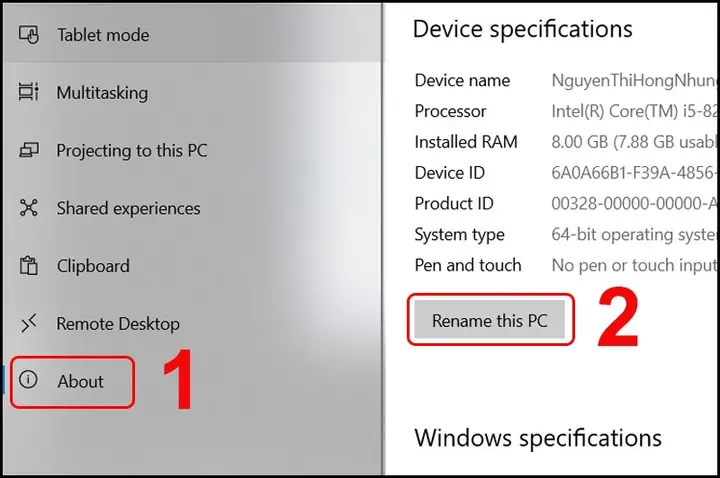 Cách 2: Đổi Tên Trong Windows Settings