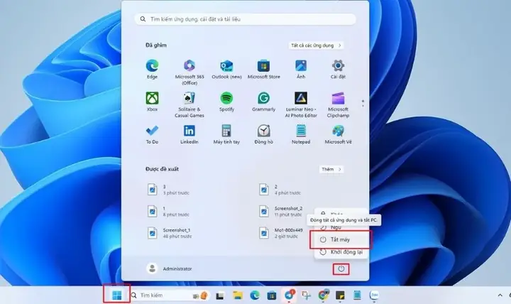 Cách Tắt Máy Bằng Start Menu