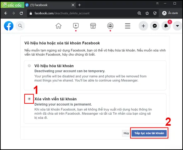 - Bước 4: Chọn Xóa Vĩnh Viễn Tài Khoản