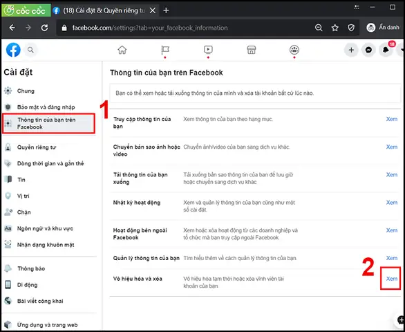 - Bước 3: Thông Tin Của Bạn Trên Facebook > Vô Hiệu Hóa Và Xóa