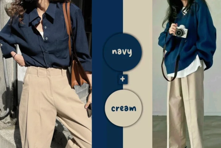 Phối đồ màu xanh navy với màu đỏ cam