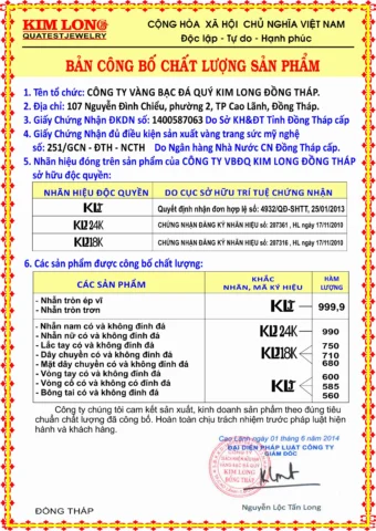 Giá Vàng Hôm Nay Tại Đồng Tháp: Cập Nhật Mới Nhất 2026 Chứng nhận chất lượng sản phẩm vàng